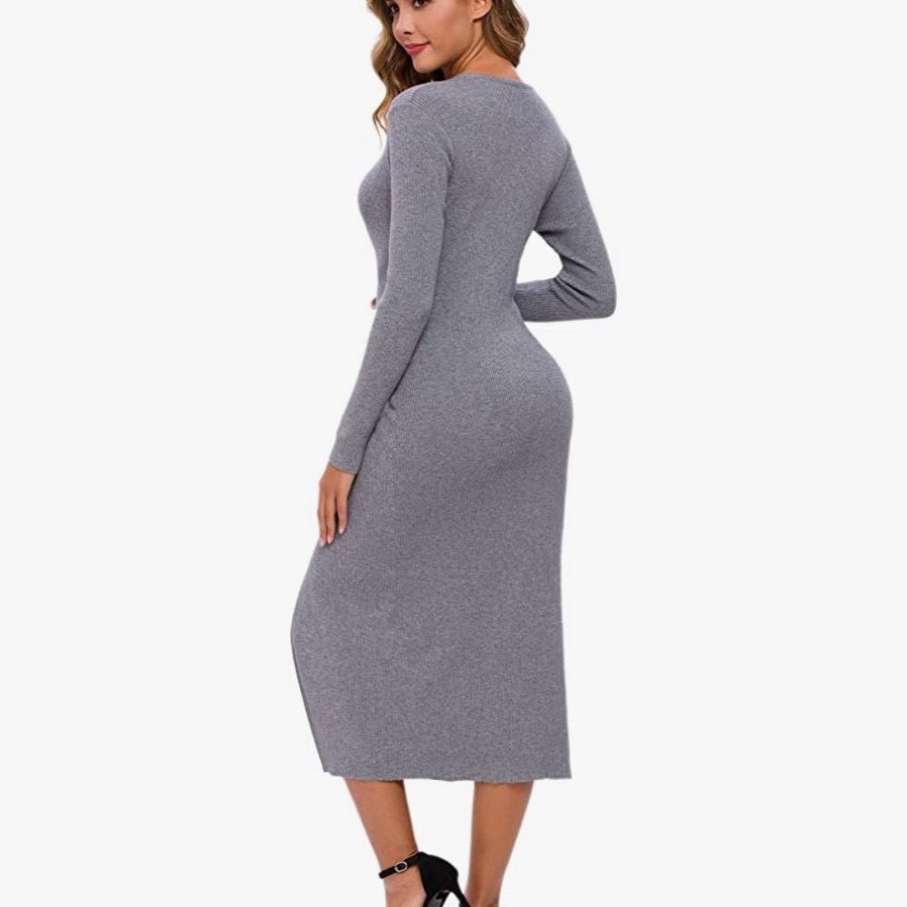 CMZ2005 Bodycon Longsleeve Sweater Dress with slit (PRICE FIRM) - Picture 10 of 10